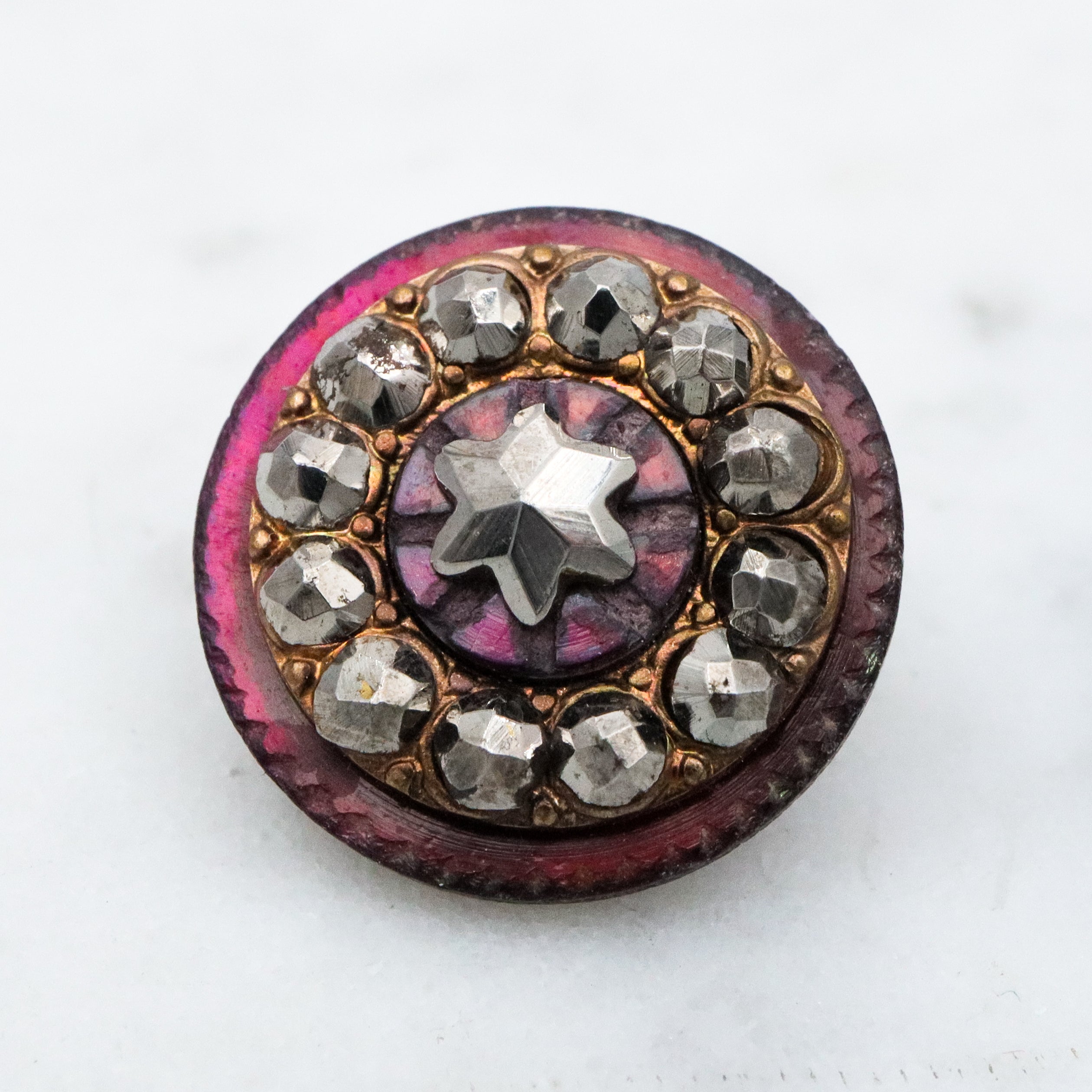 Set of 7 Antique Victorian purple shell cut steel rivet buttons